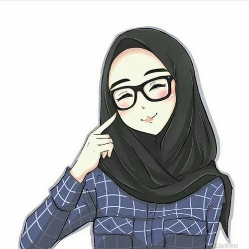 Gambar kartun muslimah lucu berkacamata