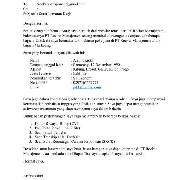 surat lamaran kerja via email