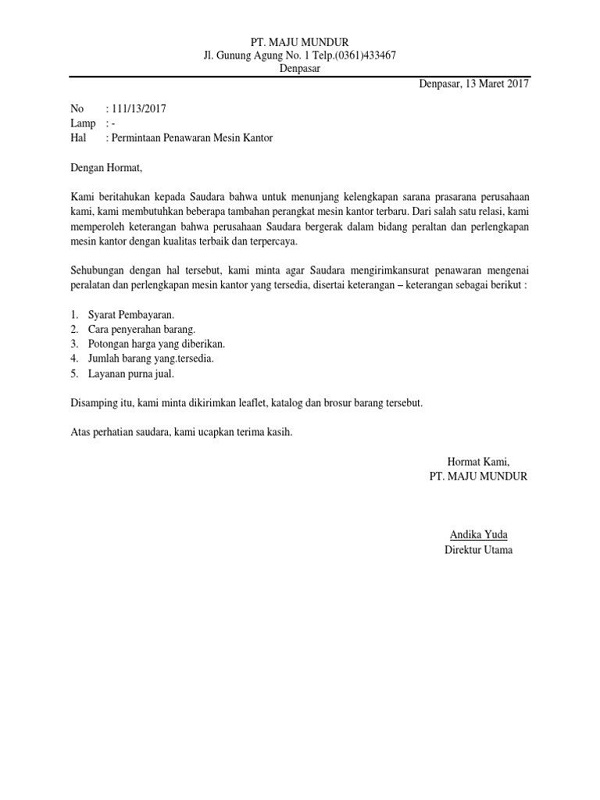 Contoh Surat Pesanan Barang Full Block Style